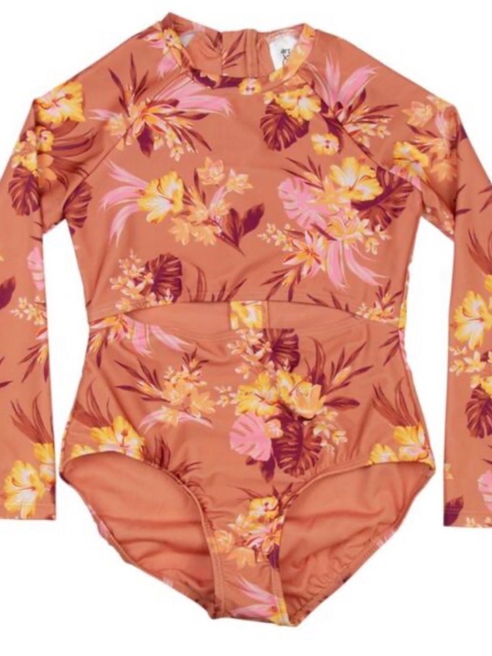 art class Girls' Long Sleeve Floral One-Piece Swimsuit - Rust Pink Yellow